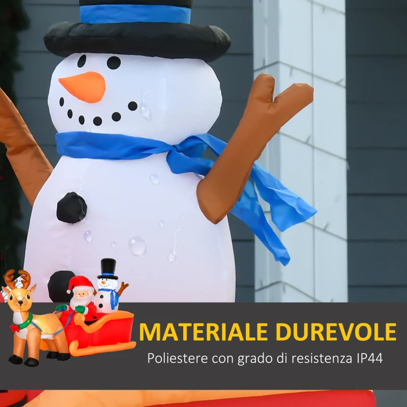 Babbo Natale Gonfiabile con Slitta, Renna e Pupazzo di Neve