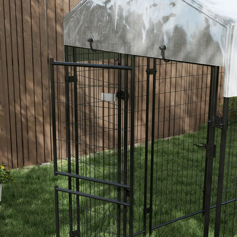 Recinto per Cani da Esterno con Tetto e Porta a 2 Sezioni in Metallo