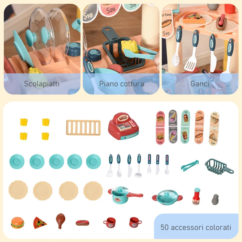 Cucina Giocattolo per Bambini 3-6 Anni con 50 Accessori