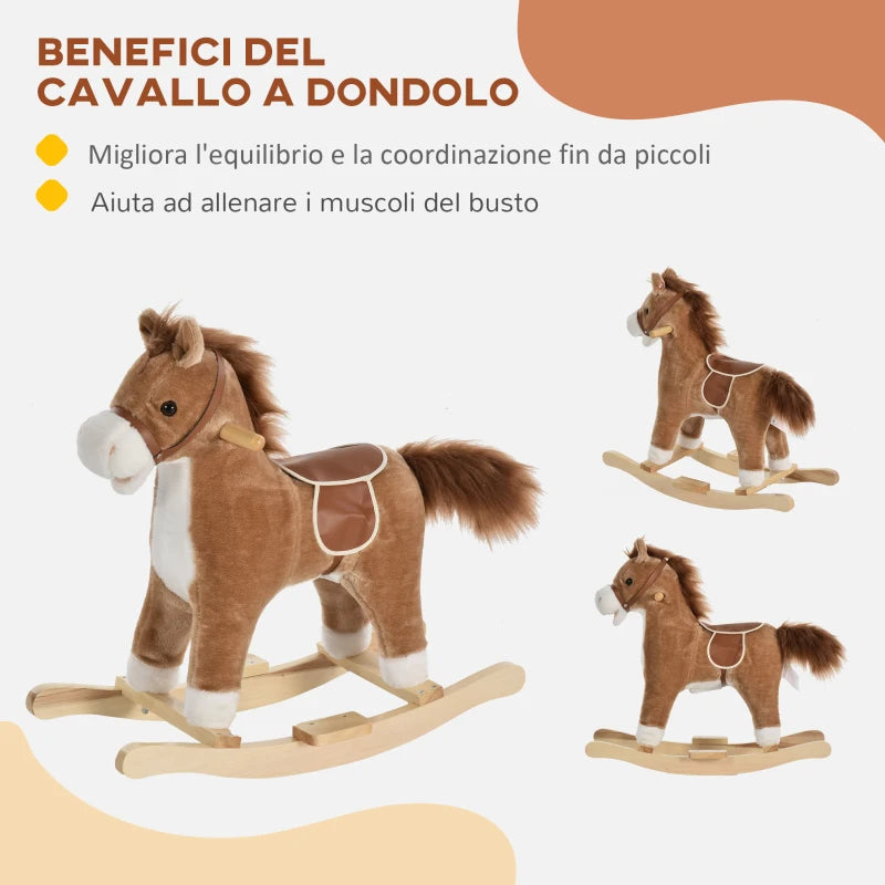 Cavallo a Dondolo per Bambini con Seduta Imbottita e Suoni