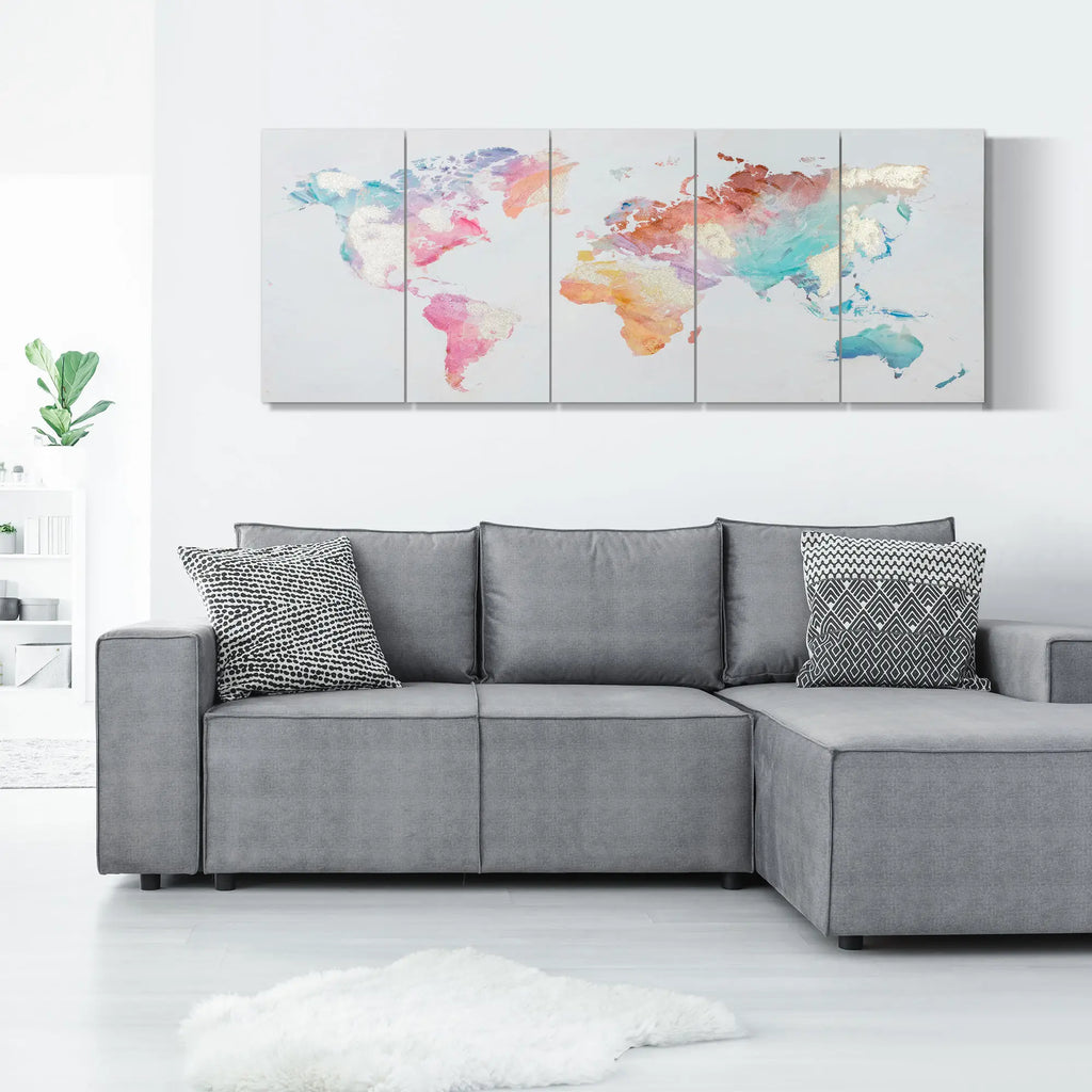 Set di 3 Stampe su Tela con Telaio in Legno di Pino Multicolore 80x40 cm