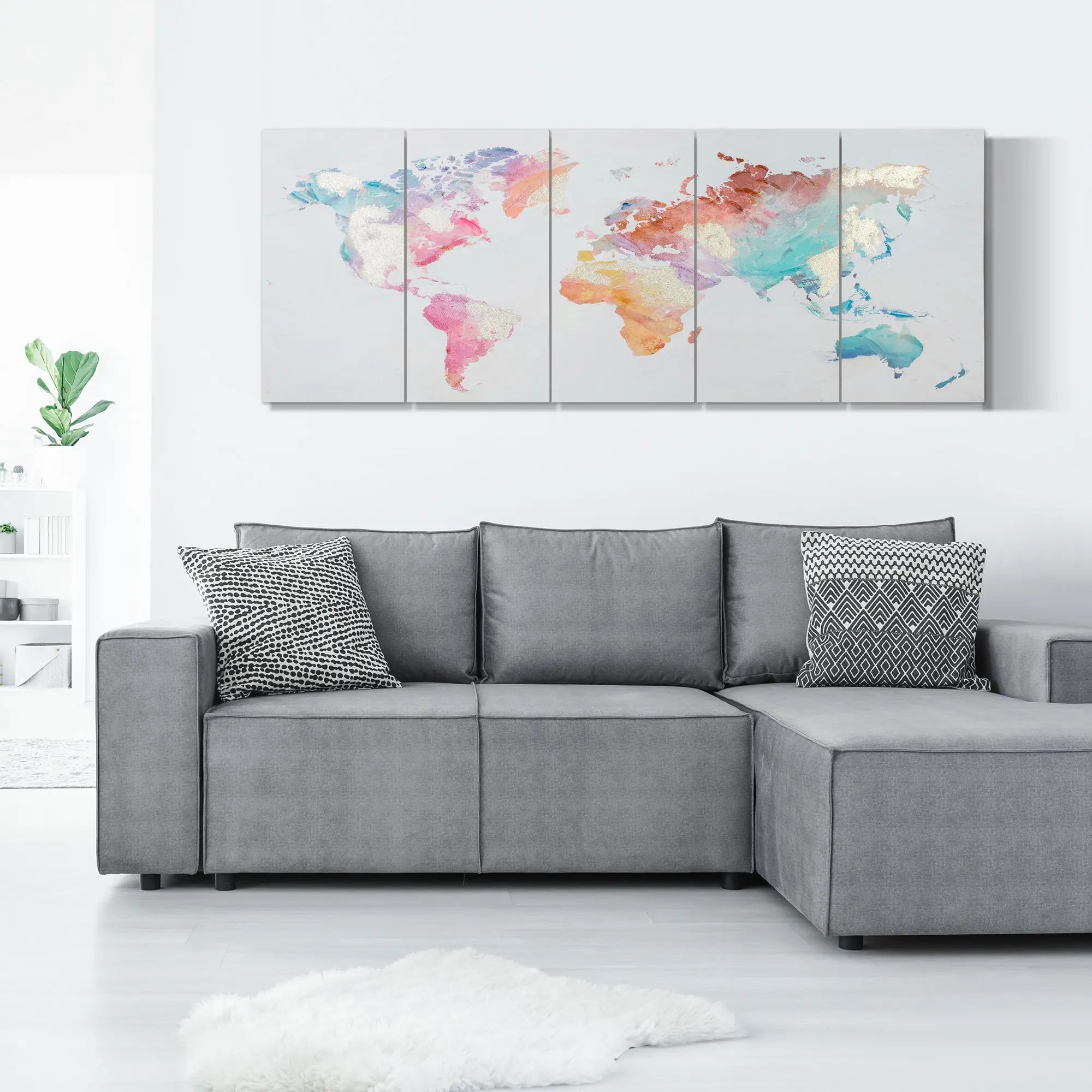 Set di 3 Stampe su Tela con Telaio in Legno di Pino Multicolore 80x40 cm
