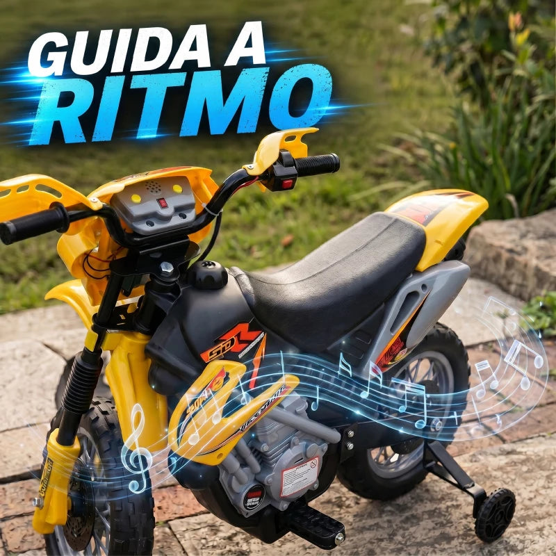 Moto Cross Elettrica per Bambini con Rotelle Gialla