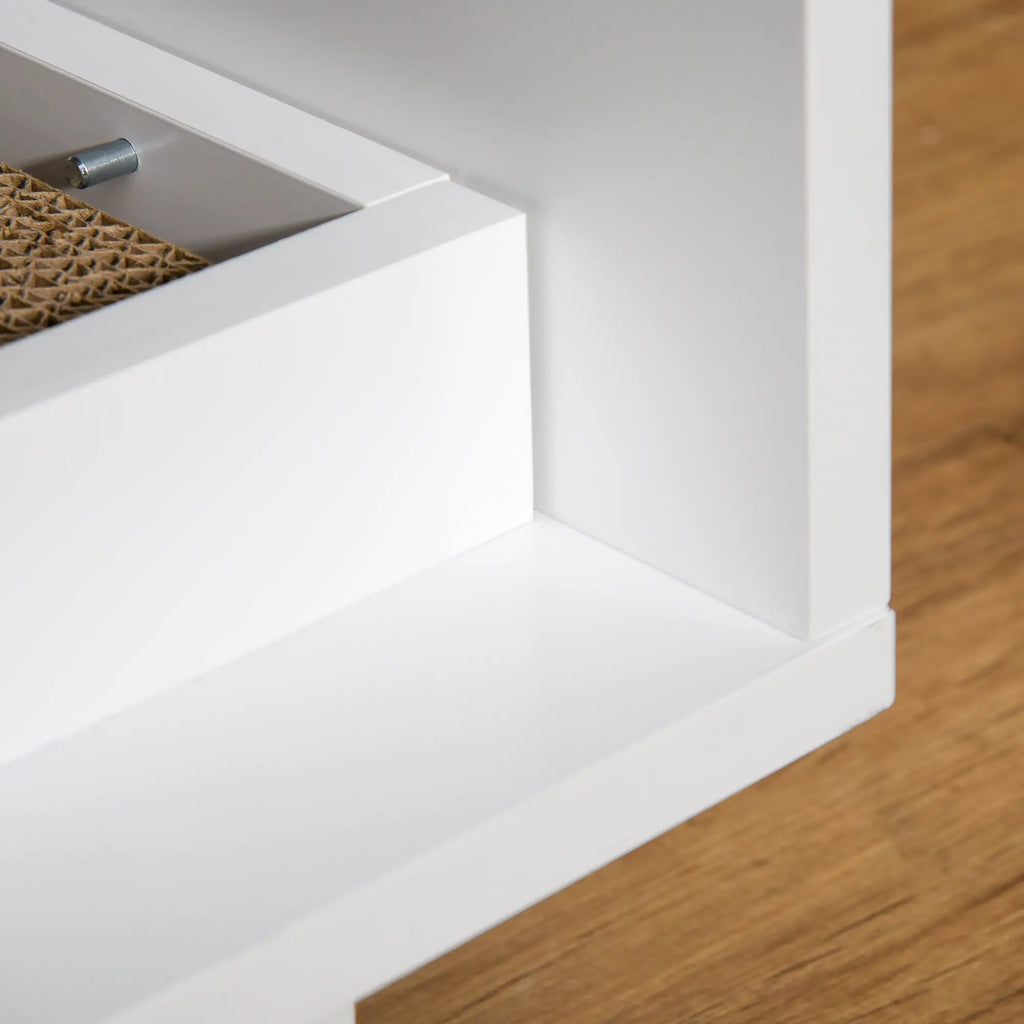 Mobile per Lettiera Gatti in Legno con 2 Ante e Apertura Laterale con Tiragraffi, Bianco
