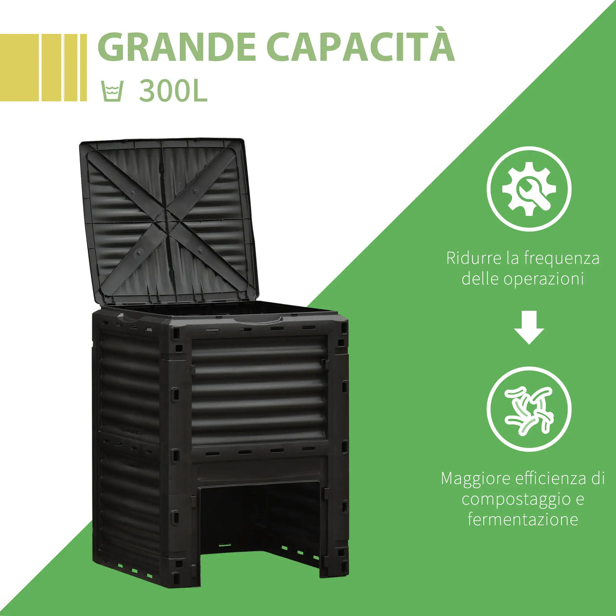 Bidone per Compostaggio da Giardino 300 L Nero