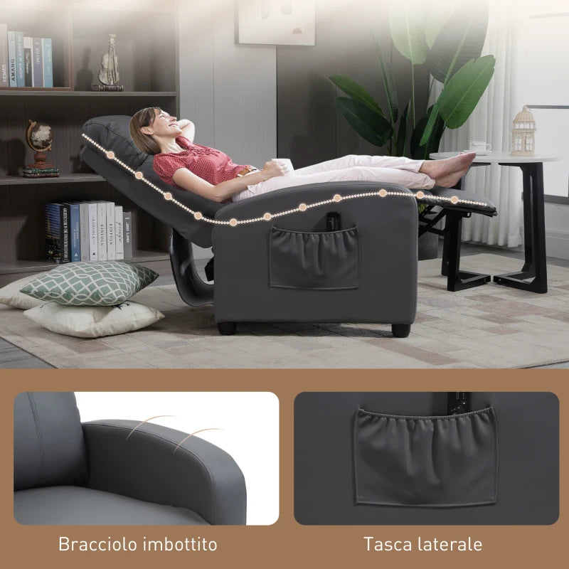 Poltrona Relax Massaggiante Reclinabile con 8 Modalità di Massaggio Grigia