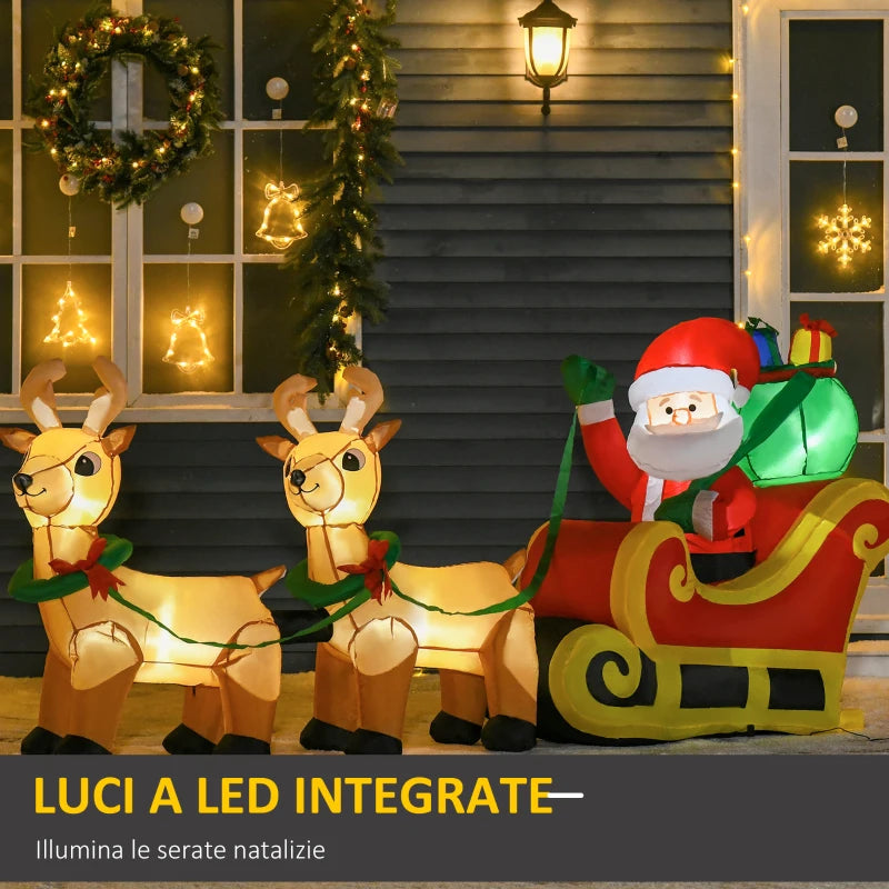 Babbo Natale Gonfiabile con Slitta e 2 Renne