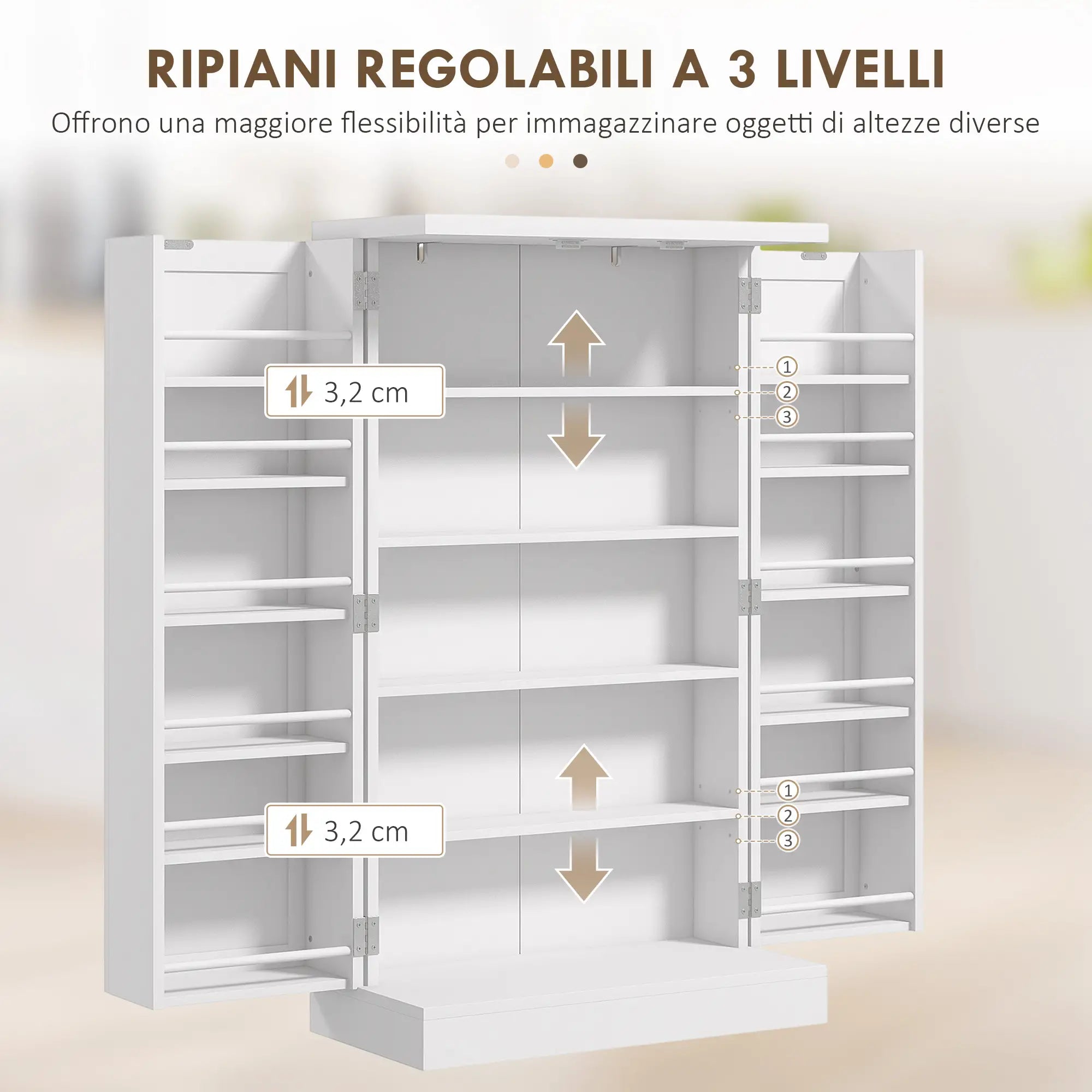Armadio da Cucina con 7 Ripiani Organizzatori a Livelli Regolabili 60 x 30 x 104 cm