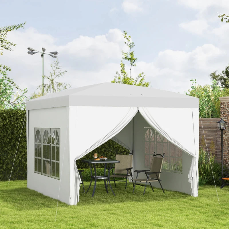 Gazebo Pieghevole Impermeabile 3x3 m con 4 Pannelli Laterali Bianco