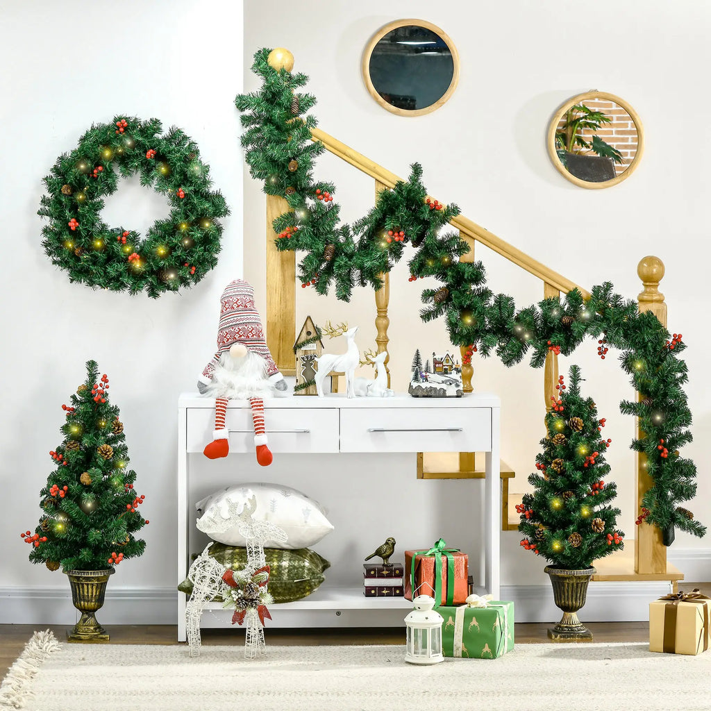 Set Decorazioni Natalizie 4 Pezzi con Alberelli e Ghirlande