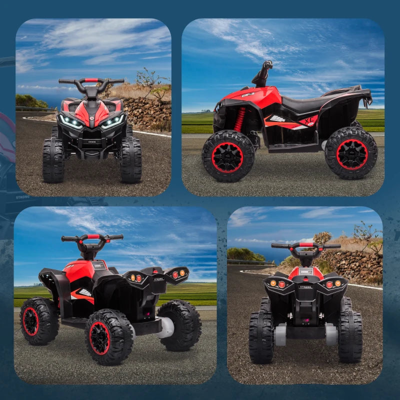 Quad Elettrico 12V per Bambini 3-5 Anni con Sospensioni e Fari LED Rosso