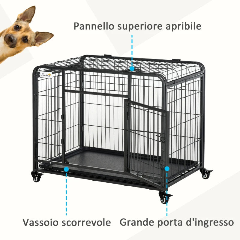 Kennel per Cani Pieghevole con Ruote e Fondo Rimovibile