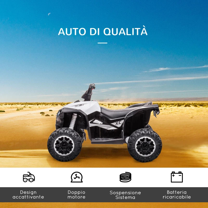 Quad Elettrico 12V per Bambini 3-5 Anni con Sospensioni e Fari LED Bianco