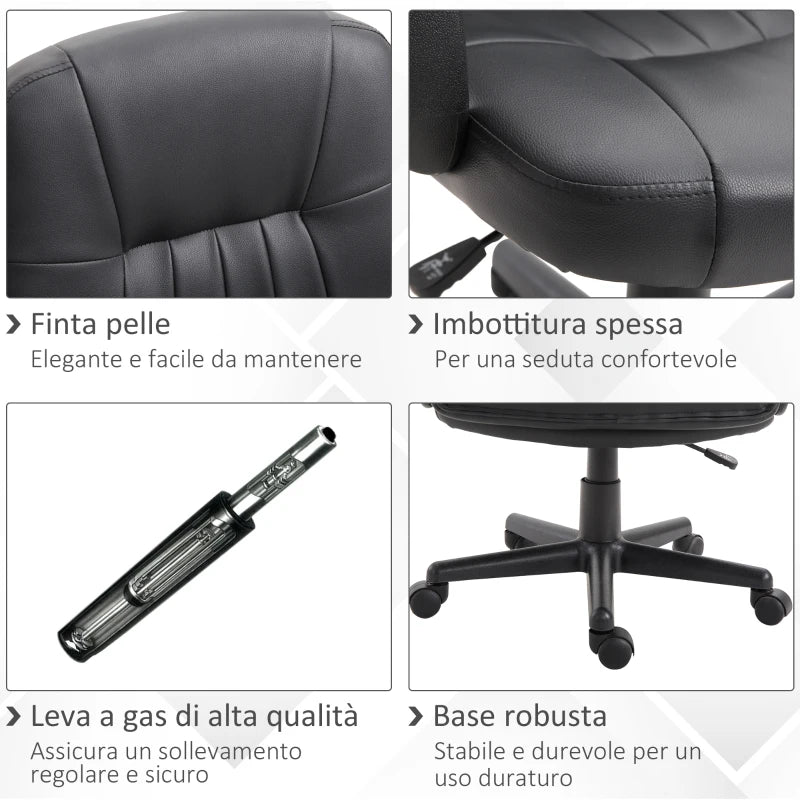Sedia da Ufficio Imbottita Girevole con Rotelle e Altezza Regolabile
