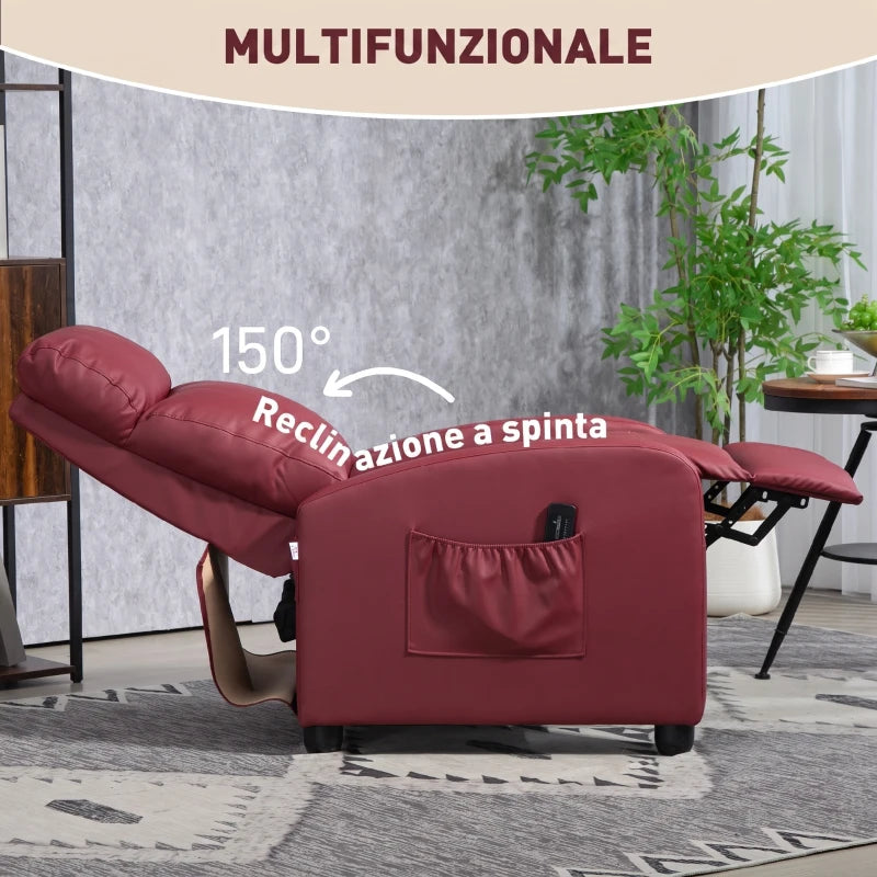Poltrona Relax Massaggiante Reclinabile con 8 Programmi e Telecomando Rossa