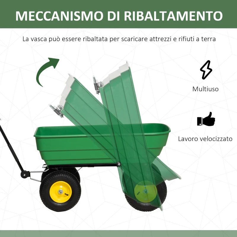 Carrello da Giardino Ribaltabile 125 L con 4 Ruote e Maniglia Regolabile