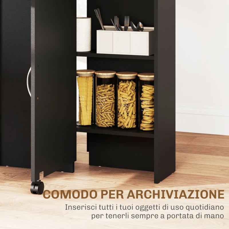 Tavolo Consolle Pieghevole con Ruote e Ripiani per 4-6 Persone Rovere e Nero