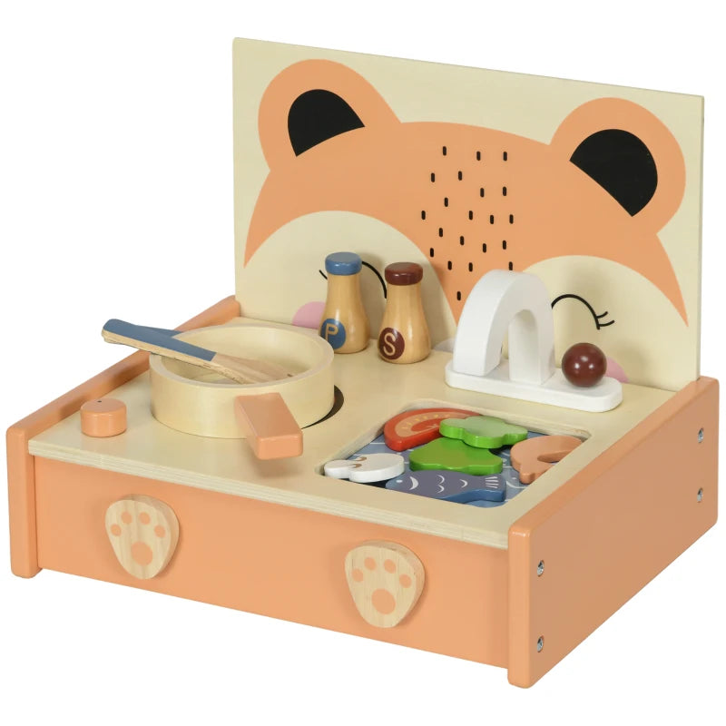 Cucina Giocattolo in Legno per Bambini con Fornello e 12 Accessori