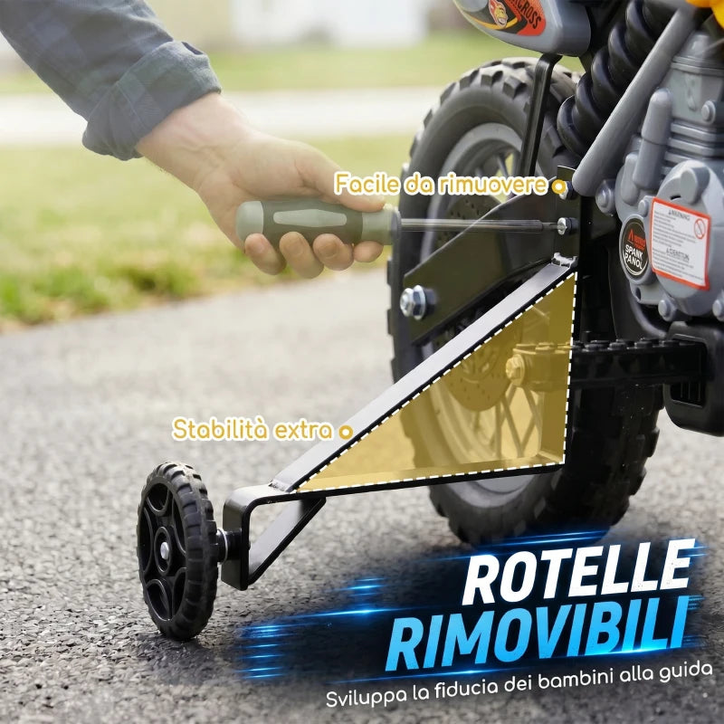 Moto Cross Elettrica per Bambini con Rotelle Gialla