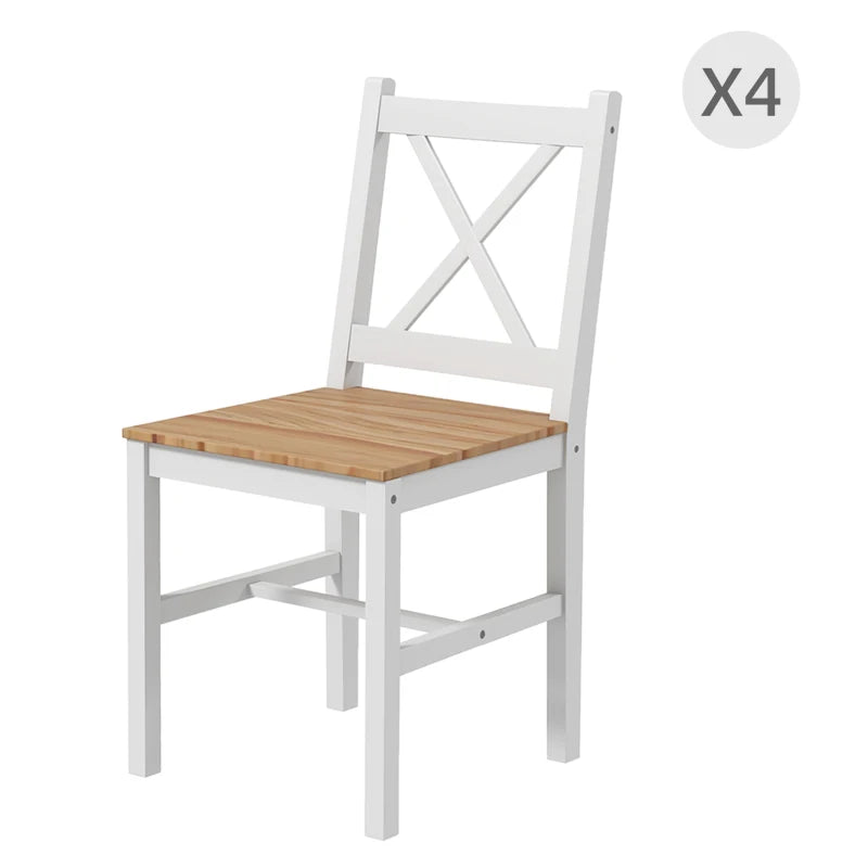 Set di 4 Sedie da Pranzo in Legno con Schienale a Croce