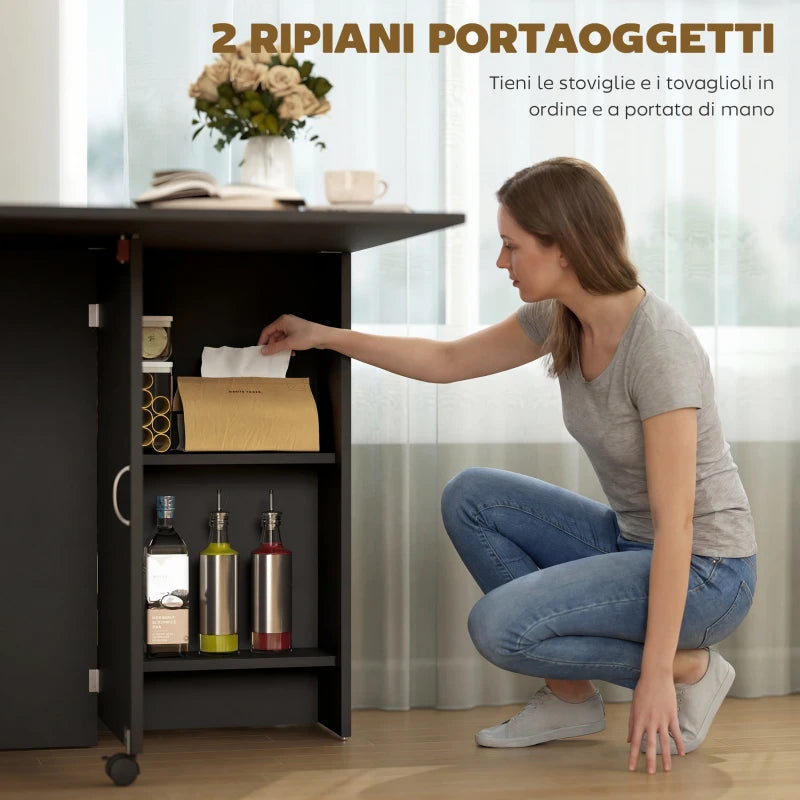 Tavolo Pieghevole in Legno con Ruote per 4-6 Persone