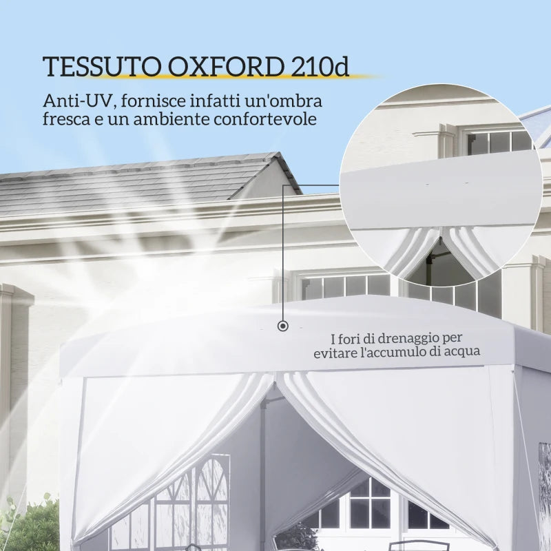 Gazebo Pieghevole Impermeabile 3x3 m con 4 Pannelli Laterali Bianco