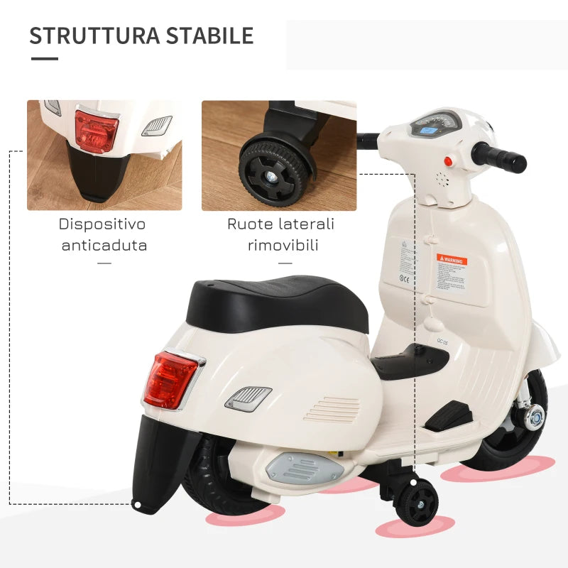 Moto Elettrica Vespa con Licenza Ufficiale per Bambini 18-36 Mesi Bianca