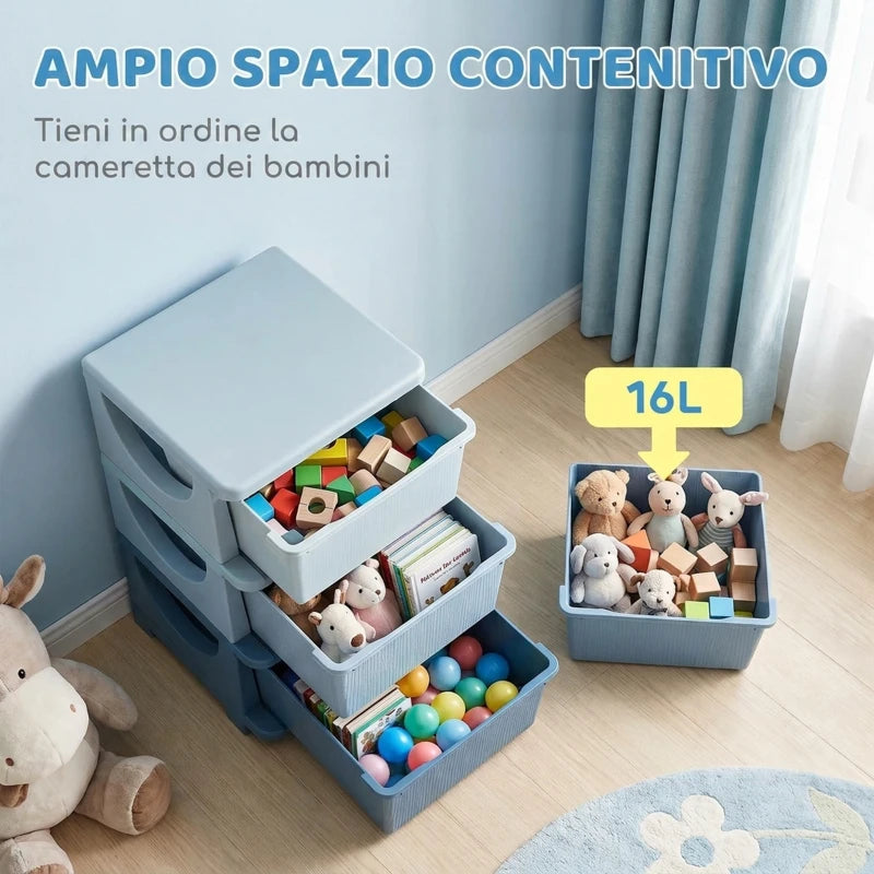 Cassettiera Colorata per Bambini con 3 Cassetti