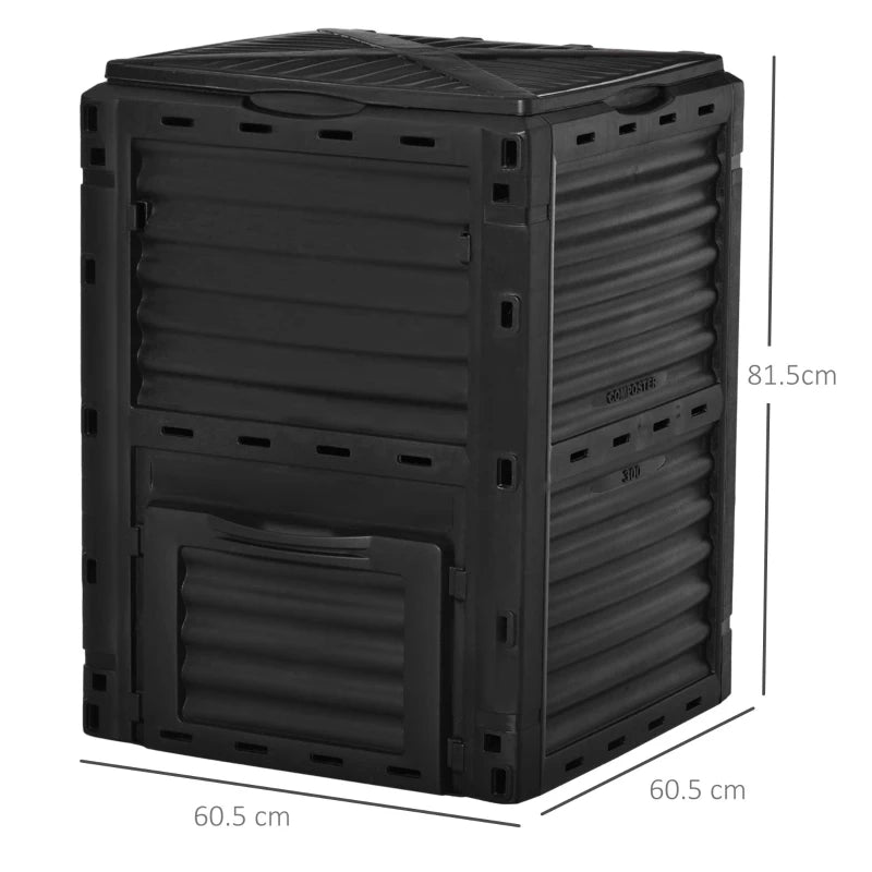 Bidone per Compostaggio da Giardino 300 L Nero