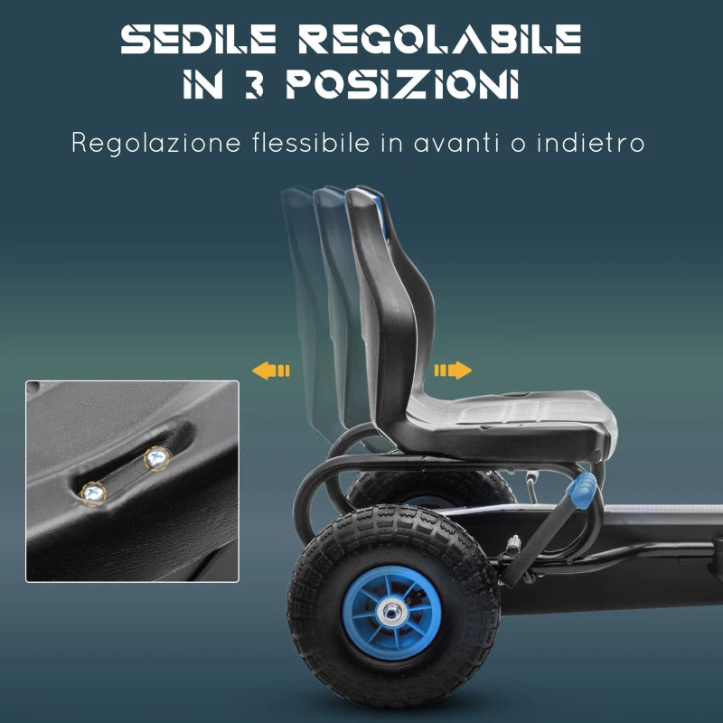 Go Kart a Pedali per Bambini 5-12 Anni con Sedile Regolabile Blu