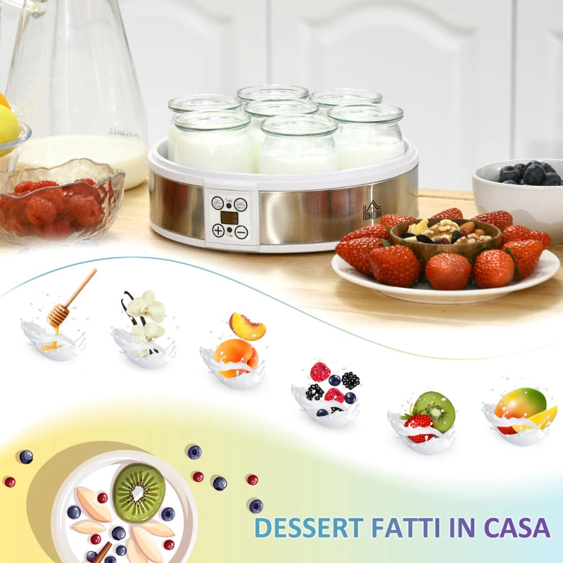 Yogurtiera Elettrica da 1,5 Litri con 7 Vasetti e Display Digitale
