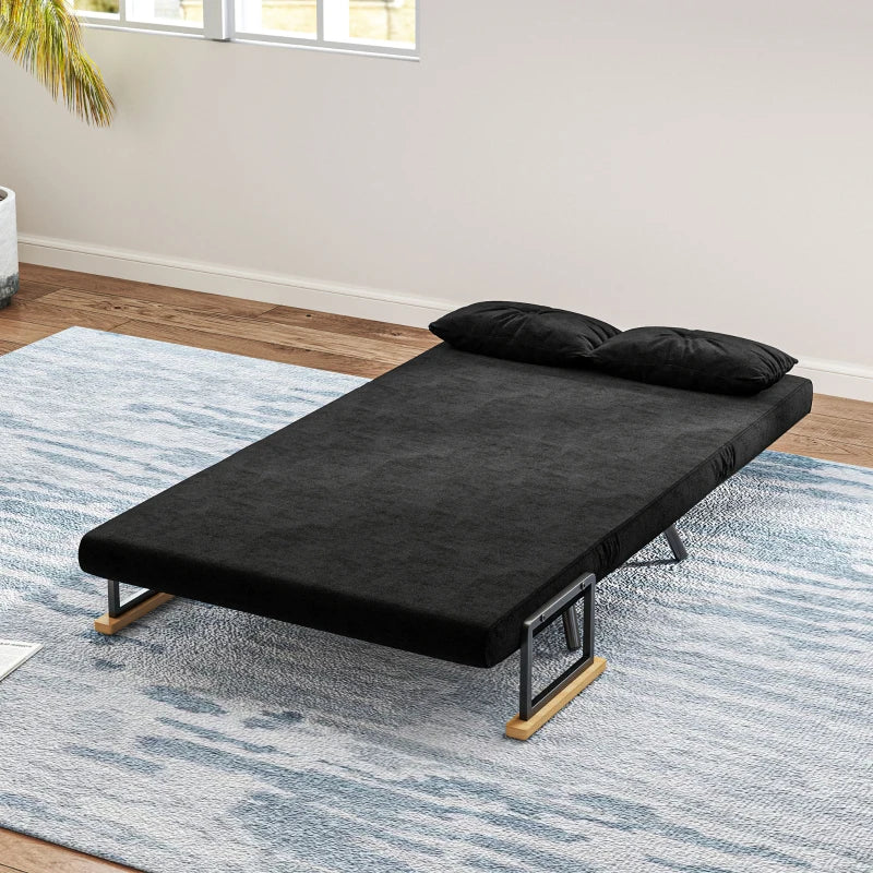 Divano Letto 3 in 1 in Tessuto Effetto Velluto con Schienale Regolabile Nero