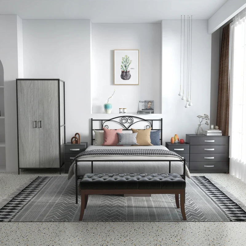 Struttura Letto Una Piazza e Mezza 140x200 cm in Acciaio con Testiera e Doghe