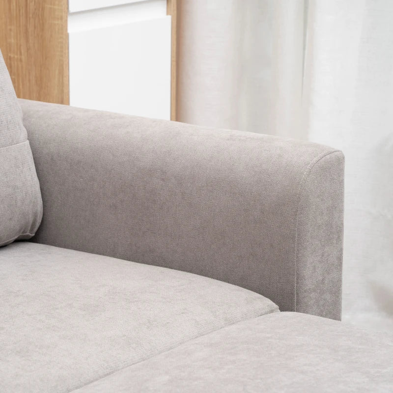 Divano Letto Angolare 3 Posti con Chaise Longue Contenitore in Tessuto Effetto Lino Grigio
