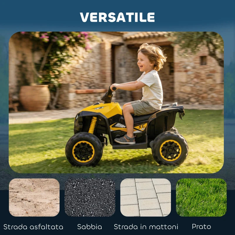 Quad Elettrico 12V per Bambini 3-5 Anni con Sospensioni e Fari LED Giallo