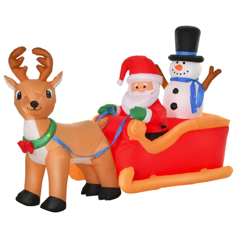 Babbo Natale Gonfiabile con Slitta, Renna e Pupazzo di Neve