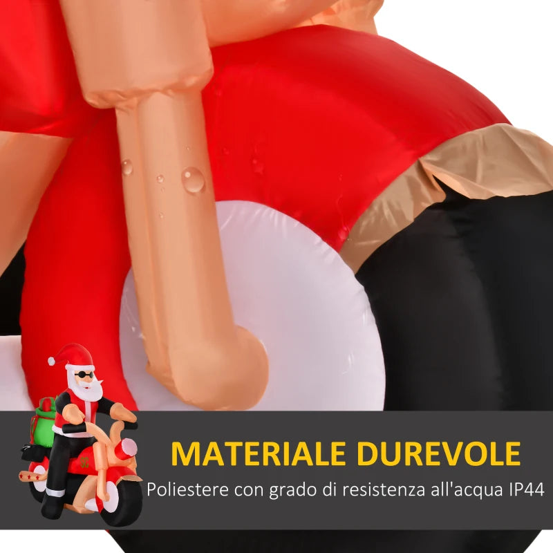 Babbo Natale Gonfiabile su Motocicletta con Luci LED
