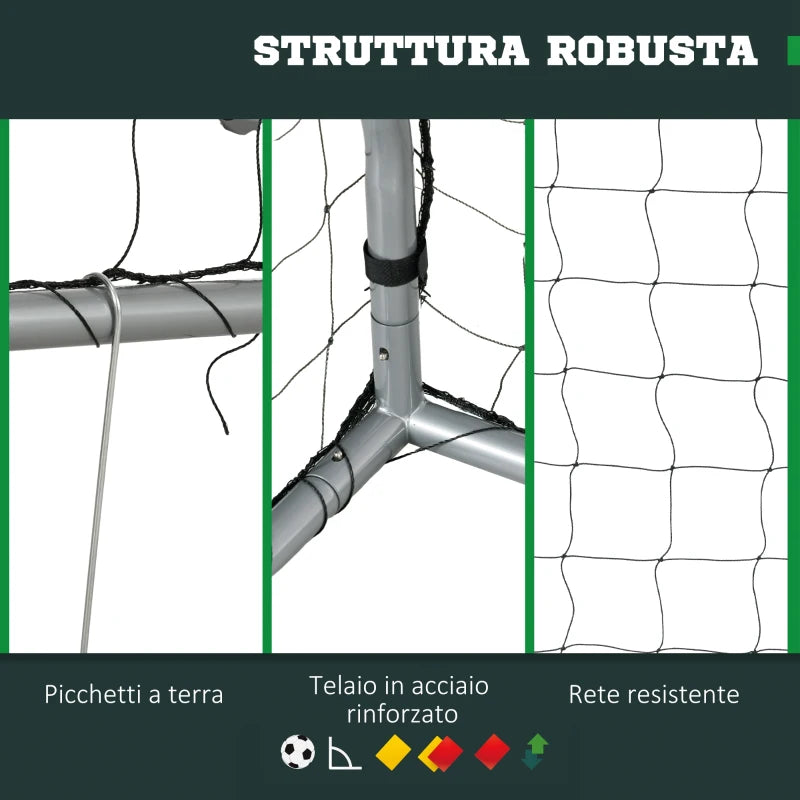 Porta da Calcio 300x120x200 cm con Rete, Picchetti e Viti