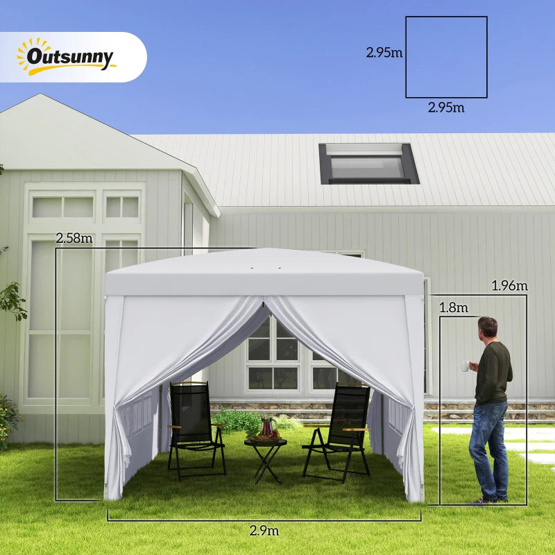 Gazebo Pieghevole Impermeabile 3x3 m con 4 Pannelli Laterali Bianco