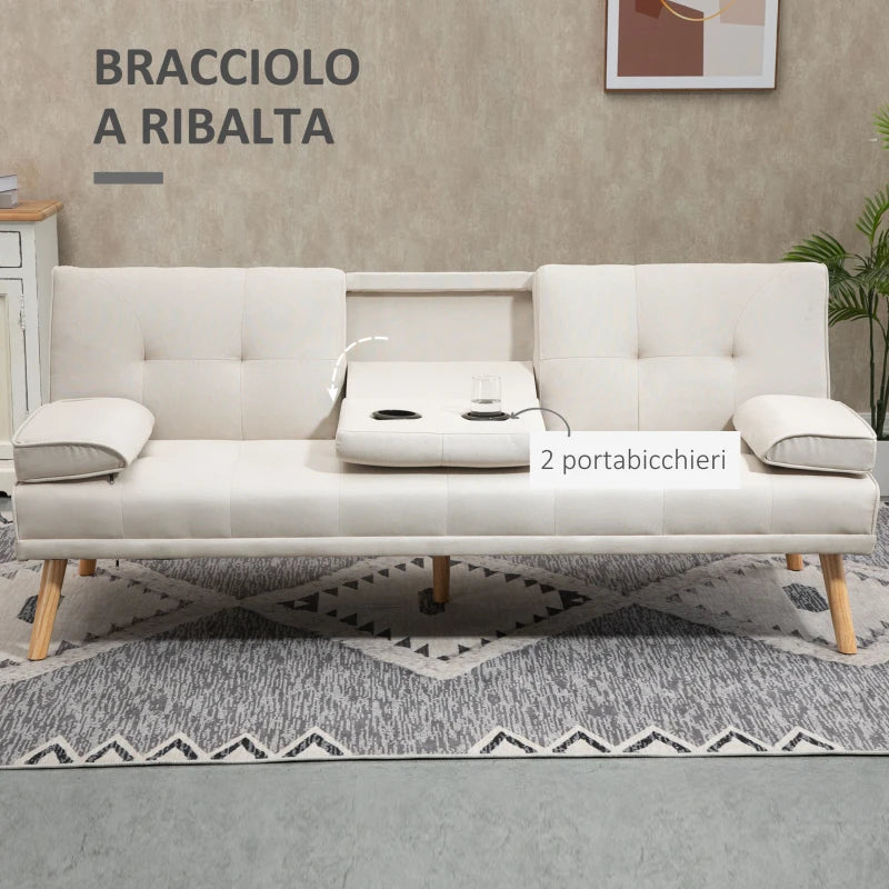 Divano Letto con Tavolino a Ribalta e Piedini in Legno Massello