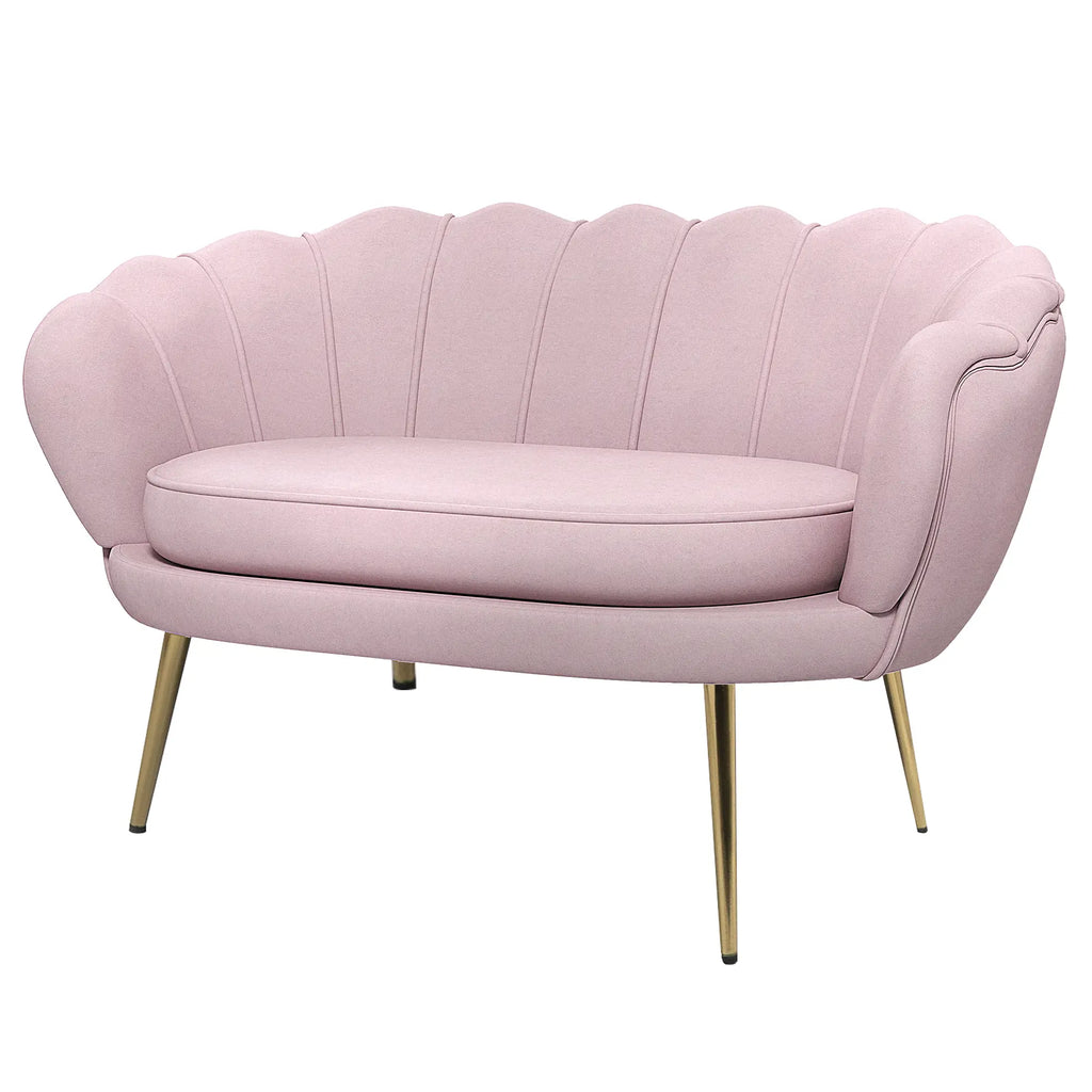 Divano 2 Posti in Tessuto Effetto Velluto Rosa Stile Industrial Chic
