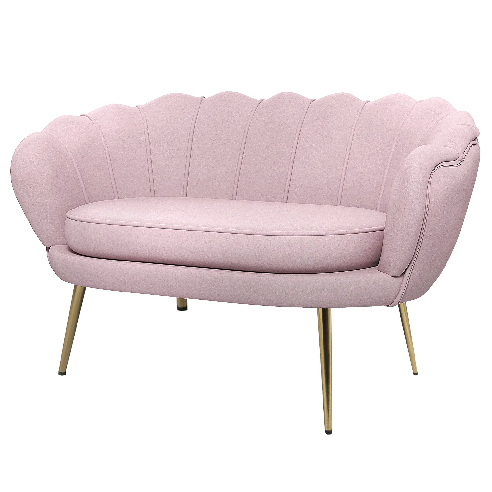 Divano 2 Posti in Tessuto Effetto Velluto Rosa Stile Industrial Chic