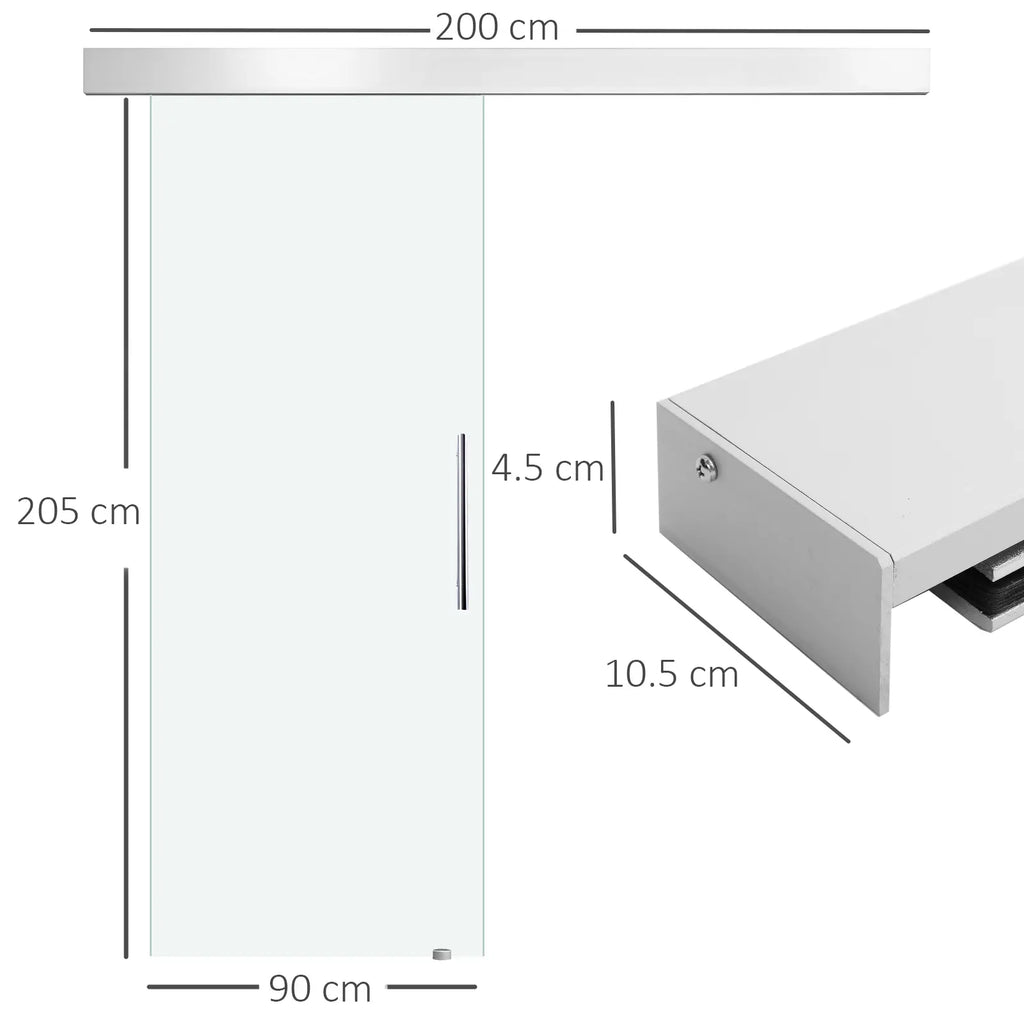 Porta Scorrevole Interna in Vetro Smerigliato con Binario B1 e Maniglia per Bagno Cucina Studio Vetro 205x 90x 0.8cm