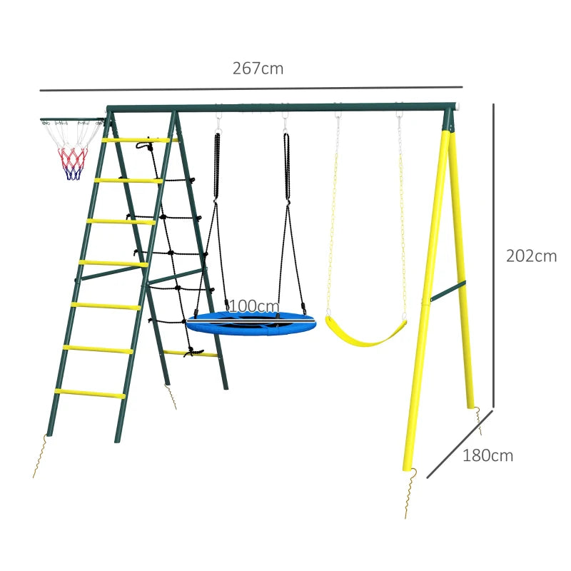 Set Altalene da Giardino con Altalena Rotonda, Classica e Canestro per Bambini