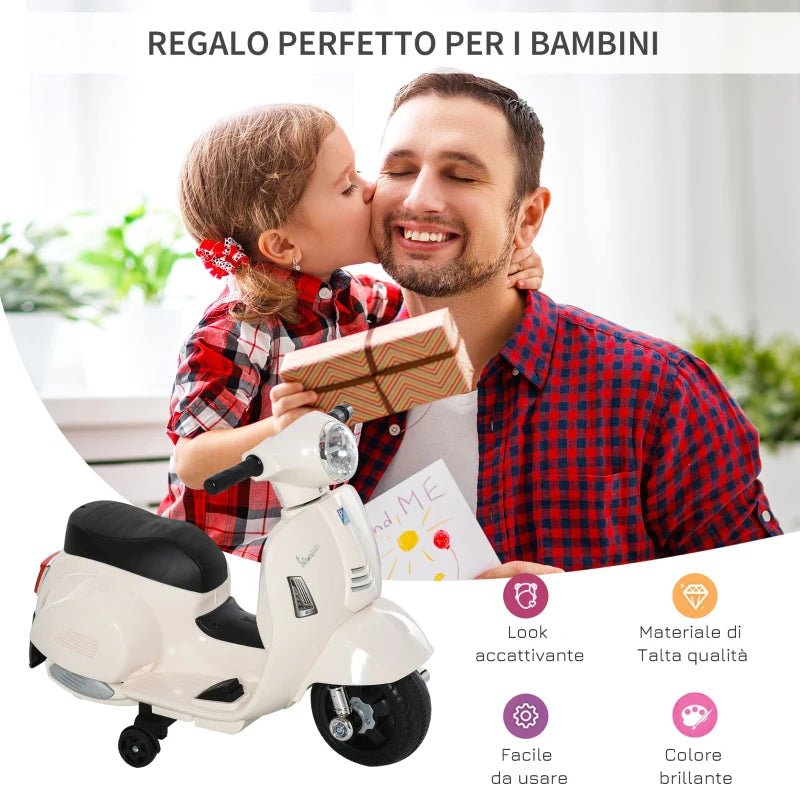 Moto Elettrica Vespa con Licenza Ufficiale per Bambini 18-36 Mesi Bianca