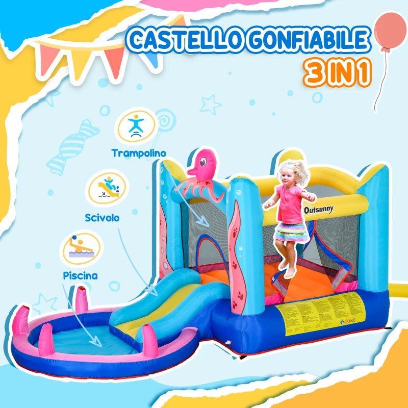 Castello Gonfiabile per Bambini con Scivolo e Piscina