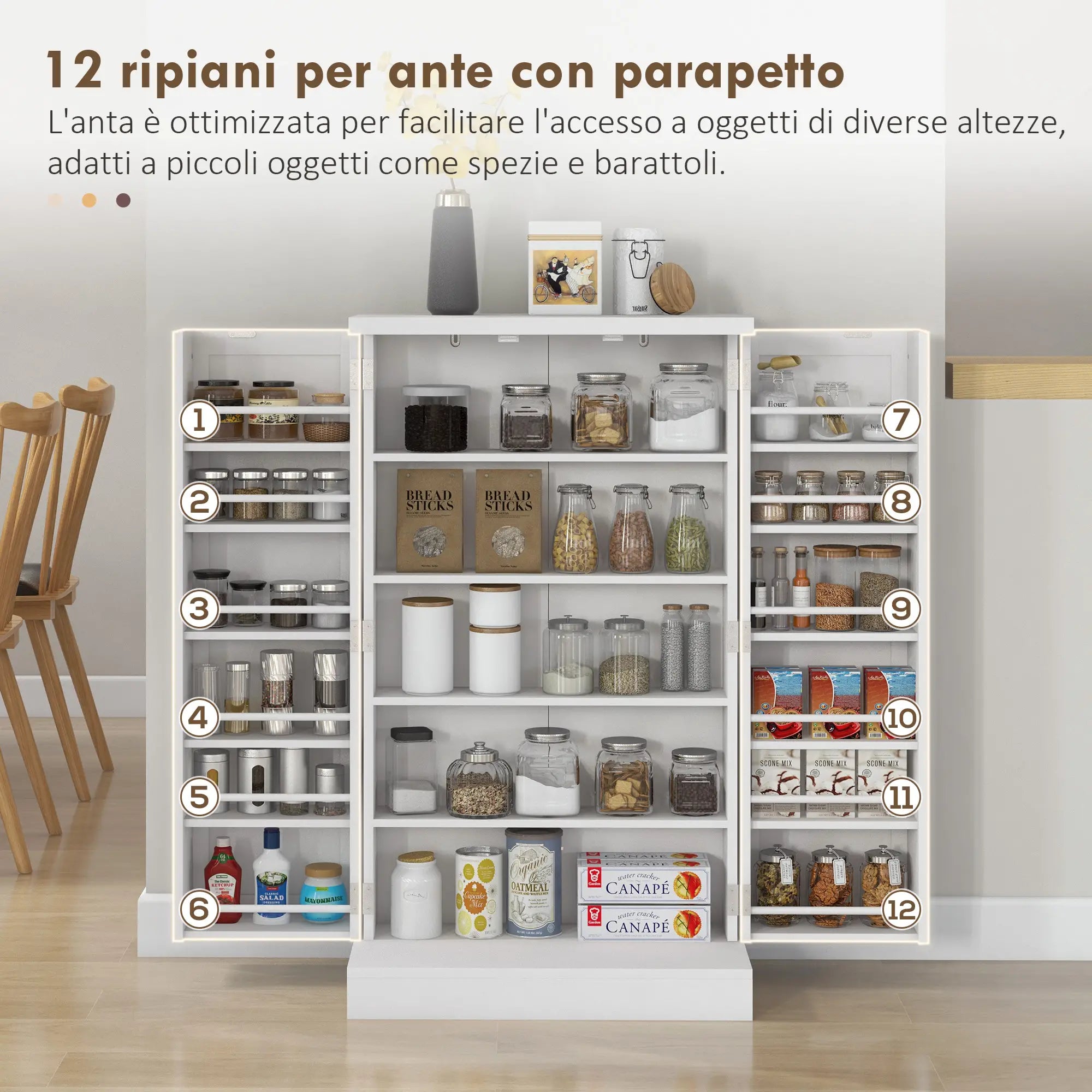 Armadio da Cucina con 7 Ripiani Organizzatori a Livelli Regolabili 60 x 30 x 104 cm
