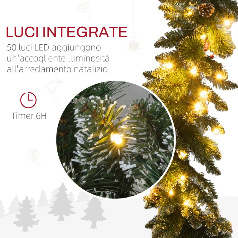 Ghirlanda Natalizia 180 cm con 50 Luci LED