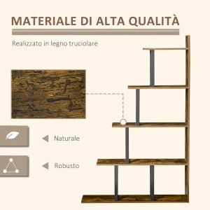 Libreria a Scala con 5 Ripiani dal Design Moderno per Soggiorno, Studio e Ufficio