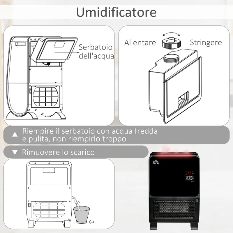 Stufa Elettrica 2 in 1 con Umidificatore e Luce LED